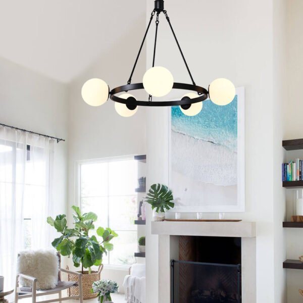 Milk Glass Globes Black Bubble Chandelier - Image 4