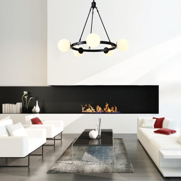 Milk Glass Globes Black Bubble Chandelier - Image 5