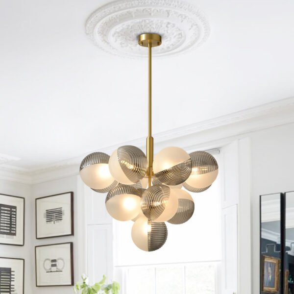 5/13 Light Opal Textured Gray+White Glass Shade Bubble Cluster Grape Chandelier - Image 5
