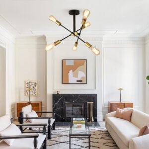 6-Light Rotatable Sputnik Chandelier in Black/ Black+Gold
