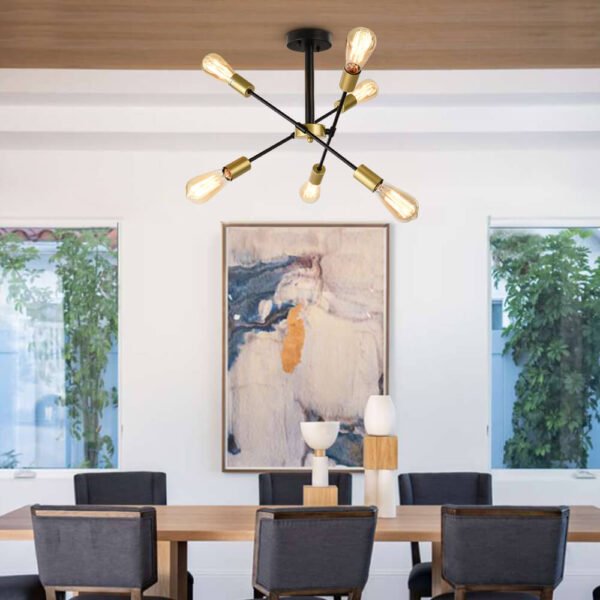 6-Light Rotatable Sputnik Chandelier in Black/ Black+Gold - Image 3