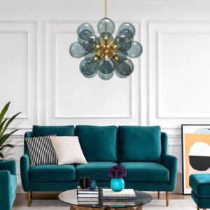 Modern Blue Frosted Glass Bubble Sputnik Chandelier