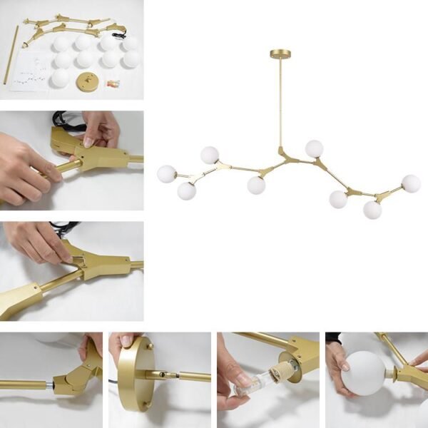 Modern 8-Light Brass Sphere Chandelier - Image 11