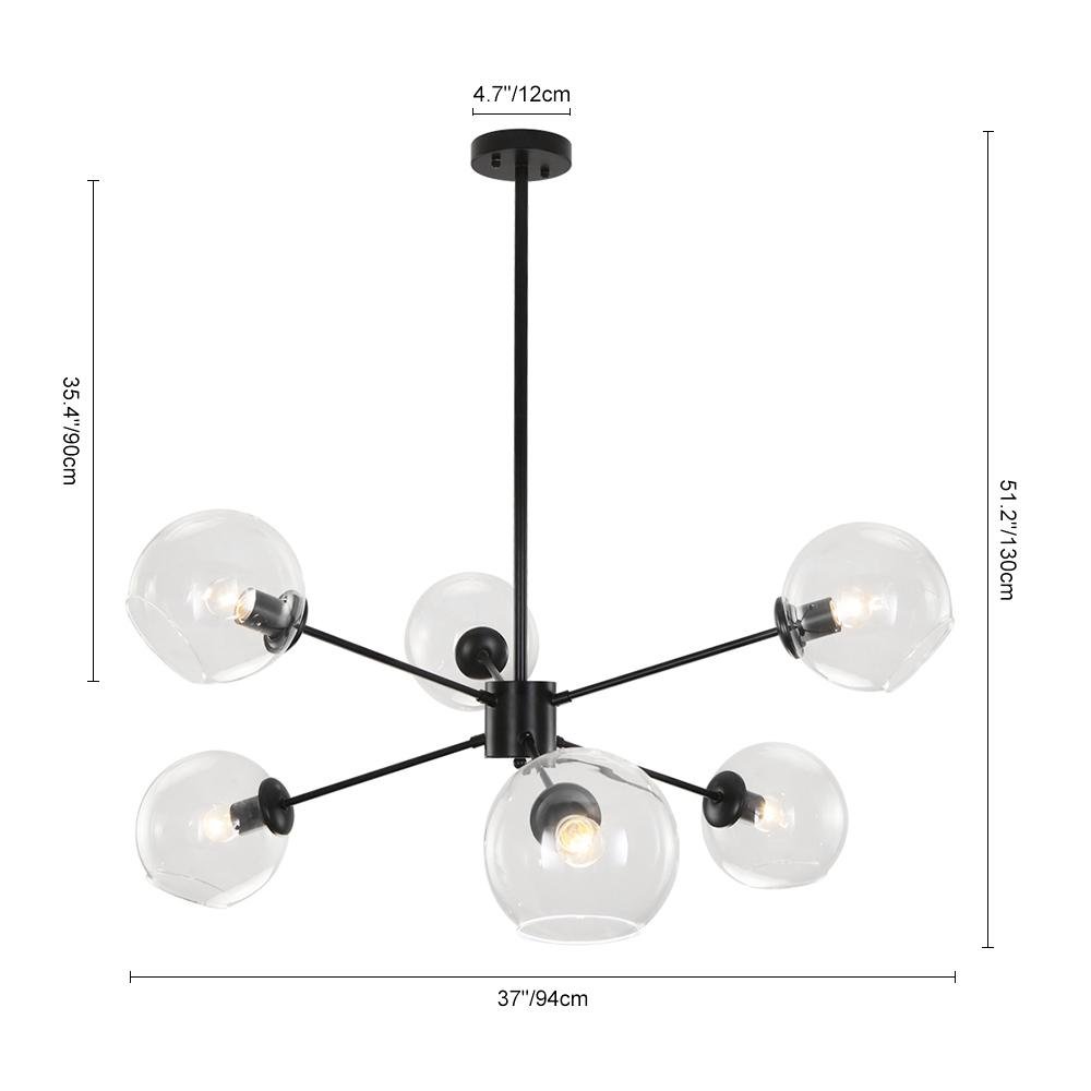 Modern 6-light Black Glass Globe Sputnik Chandelier - Image 11