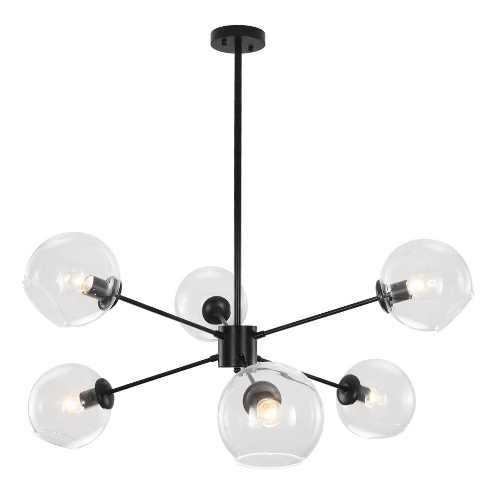 Modern 6-light Black Glass Globe Sputnik Chandelier - Image 5