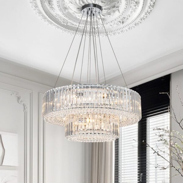 12-Light Modern 2-Tier Crystal Chandelier - Image 2
