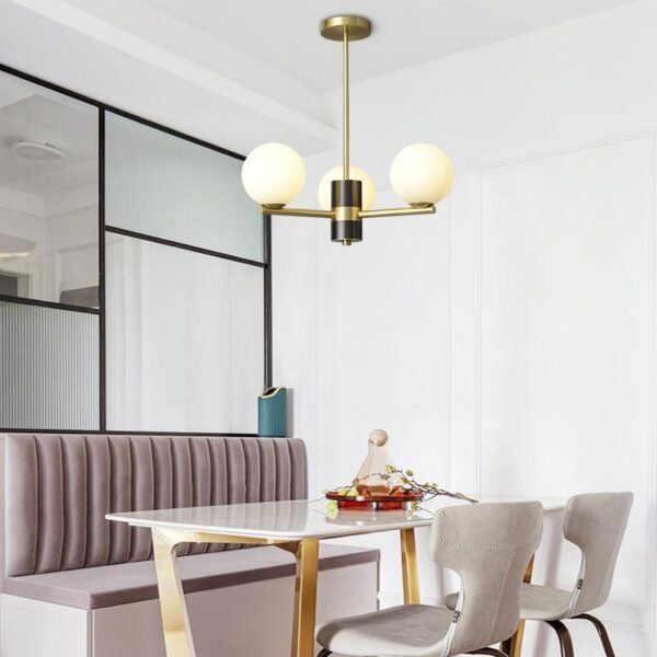 3-Light Sputnik Chandelier with Opal Glass Globes - Image 2