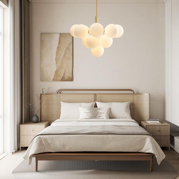 5/13 Light Opal Glass Bubble Cluster Grape Brass Chandelier - Image 3