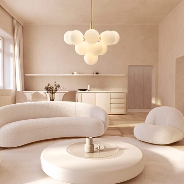 5/13 Light Opal Glass Bubble Cluster Grape Brass Chandelier - Image 2