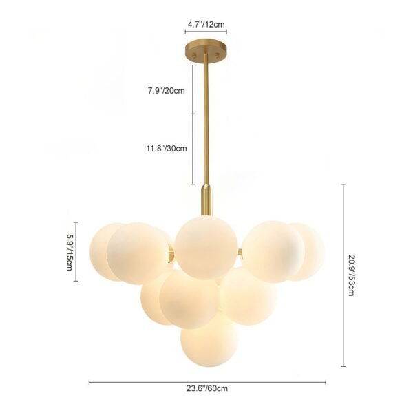 5/13 Light Opal Glass Bubble Cluster Grape Brass Chandelier - Image 7
