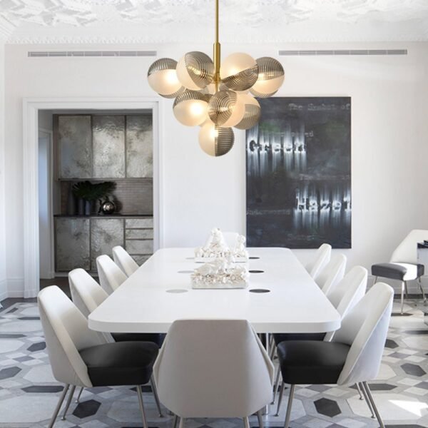 5/13 Light Opal Textured Gray+White Glass Shade Bubble Cluster Grape Chandelier - Image 3