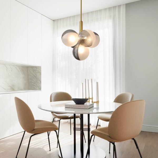 5/13 Light Opal Textured Gray+White Glass Shade Bubble Cluster Grape Chandelier - Image 4