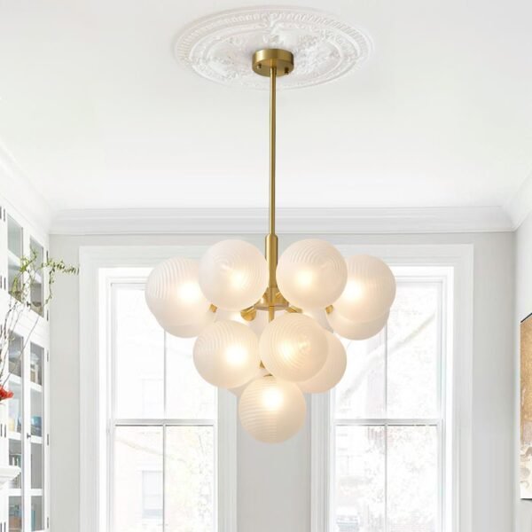 5/13 Light Opal Textured White Glass Shade Bubble Cluster Grape Chandelier - Image 7