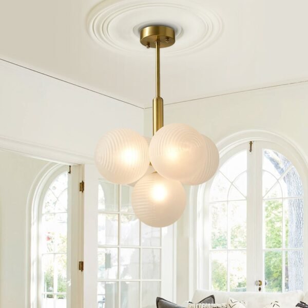 5/13 Light Opal Textured White Glass Shade Bubble Cluster Grape Chandelier - Image 4