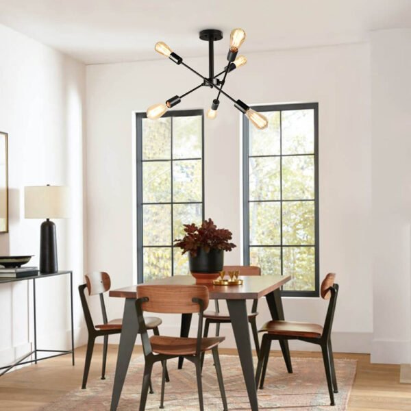 6-Light Rotatable Sputnik Chandelier in Black/ Black+Gold - Image 5