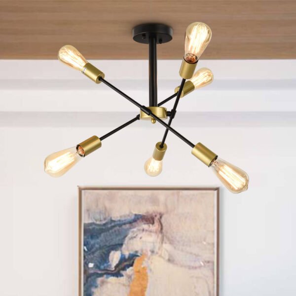 6-Light Rotatable Sputnik Chandelier in Black/ Black+Gold - Image 9