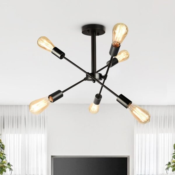 6-Light Rotatable Sputnik Chandelier in Black/ Black+Gold - Image 8