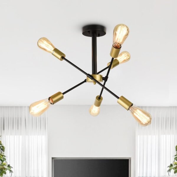 6-Light Rotatable Sputnik Chandelier in Black/ Black+Gold - Image 7