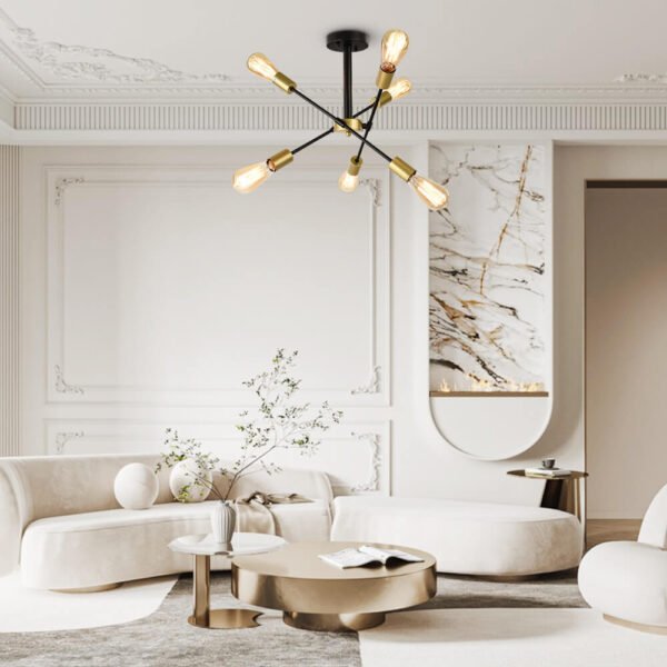 6-Light Rotatable Sputnik Chandelier in Black/ Black+Gold - Image 2