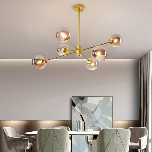 6 Light Sputnik Chandelier with Gray Glass Shade - Image 3
