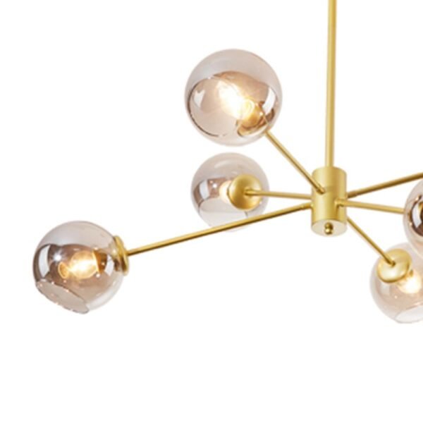 6 Light Sputnik Chandelier with Gray Glass Shade - Image 5