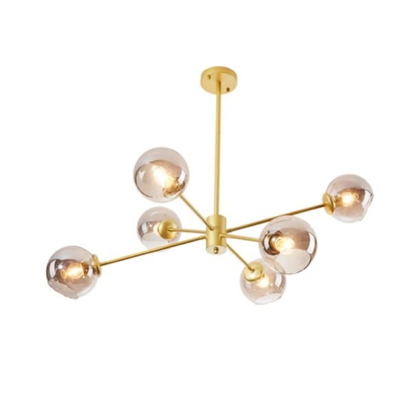 6 Light Sputnik Chandelier with Gray Glass Shade - Image 6