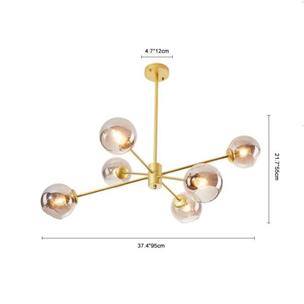 6 Light Sputnik Chandelier with Gray Glass Shade - Image 7