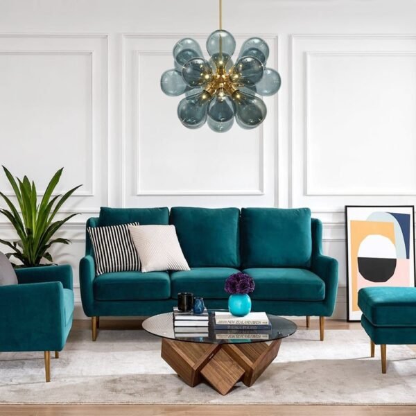 Modern Blue Frosted Glass Bubble Sputnik Chandelier - Image 3