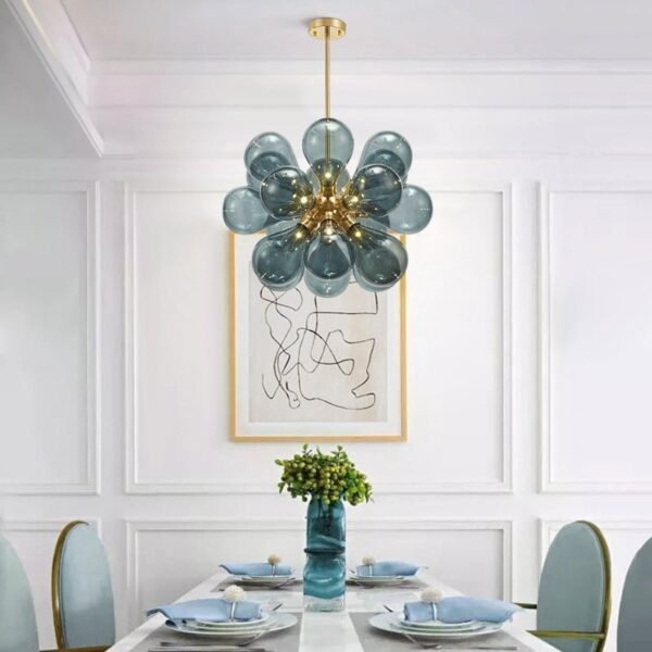 Modern Blue Frosted Glass Bubble Sputnik Chandelier - Image 2