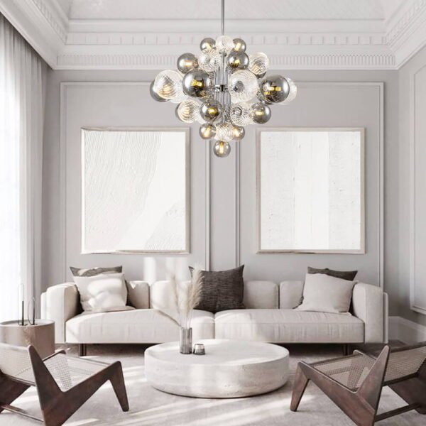 8/18 Light Cluster Bubble Grape Glass Chandelier - Image 3
