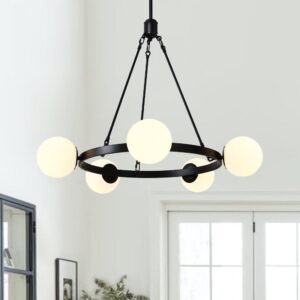 Milk Glass Globes Black Bubble Chandelier