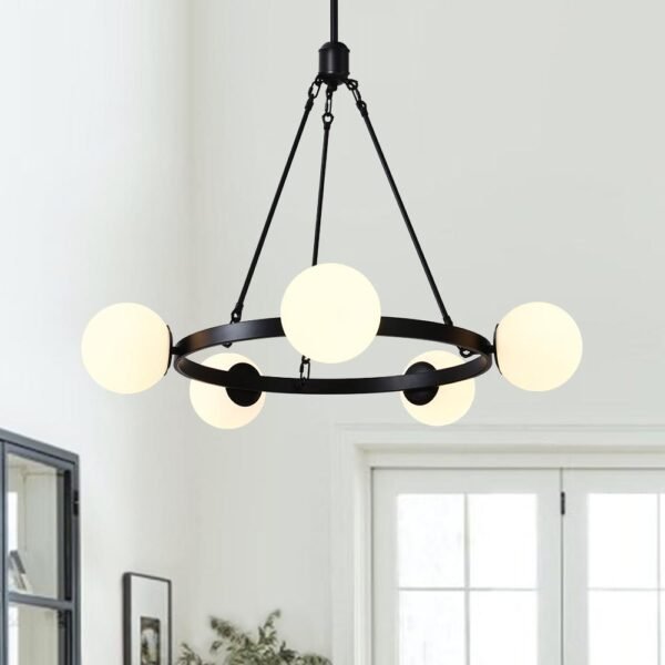 Milk Glass Globes Black Bubble Chandelier