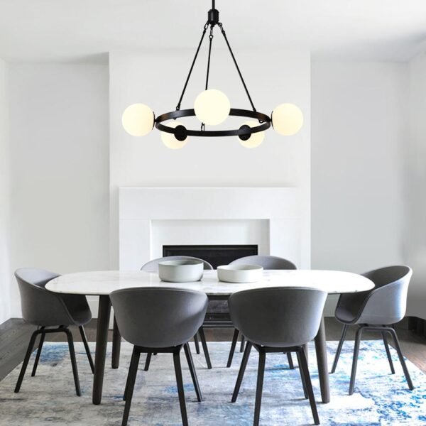 Milk Glass Globes Black Bubble Chandelier - Image 3