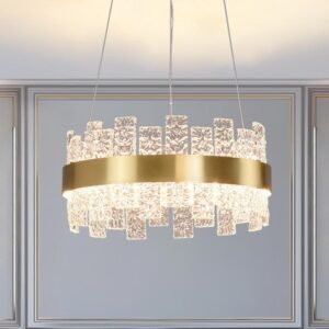Brass Glass Strips LED Chandelier