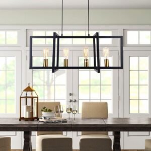 Mid-Century Black Geometric Rectangle Chandelier