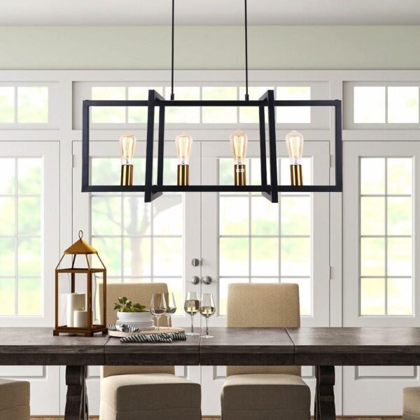 Mid-Century Black Geometric Rectangle Chandelier