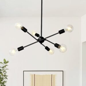 Mid-Century Modern Linear Sputnik Chandelier in Black