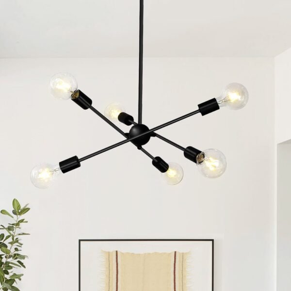 Mid-Century Modern Linear Sputnik Chandelier in Black