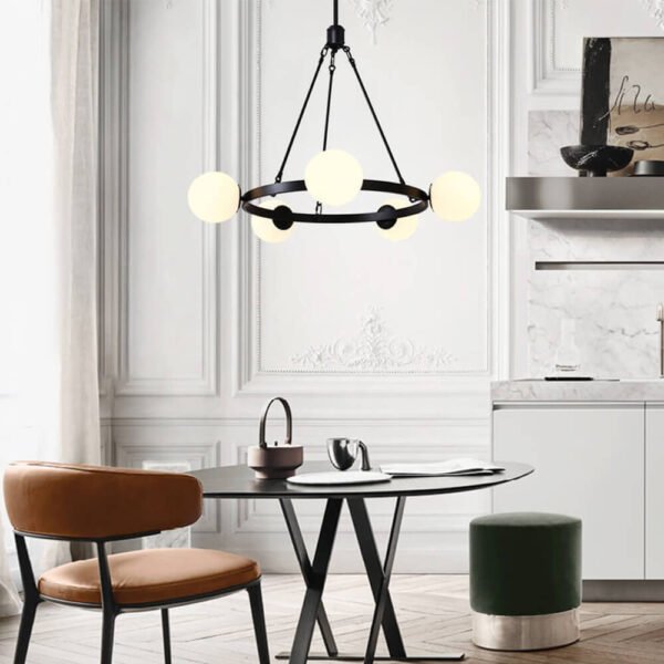 Milk Glass Globes Black Bubble Chandelier - Image 2