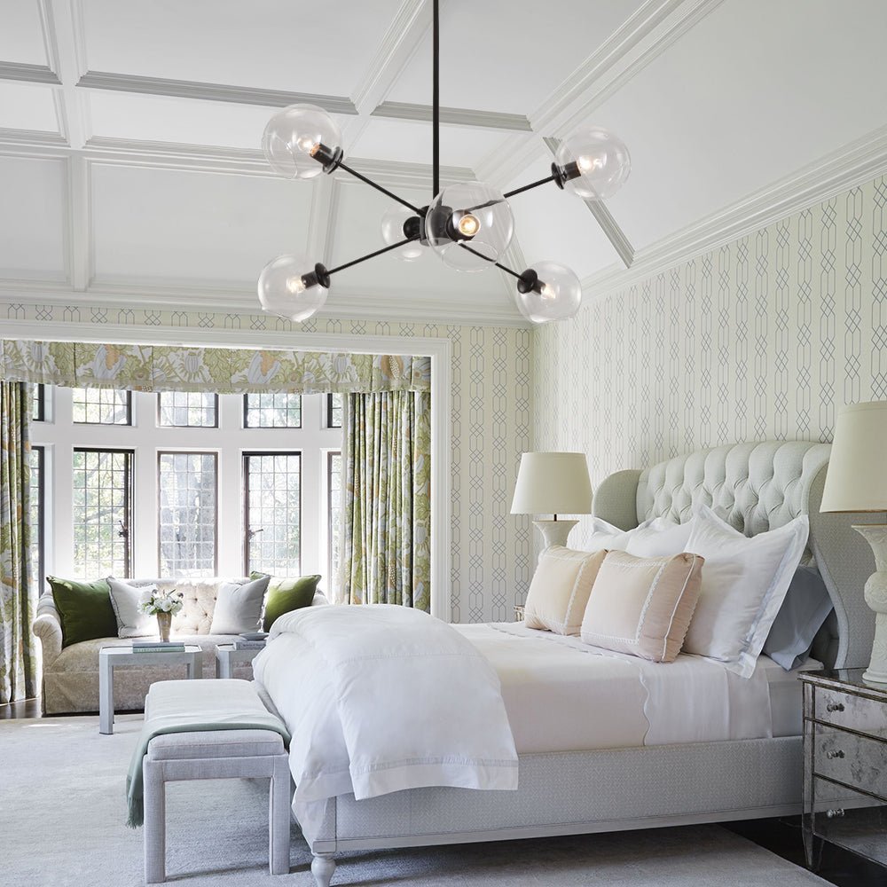 Modern 6-light Black Glass Globe Sputnik Chandelier - Image 2