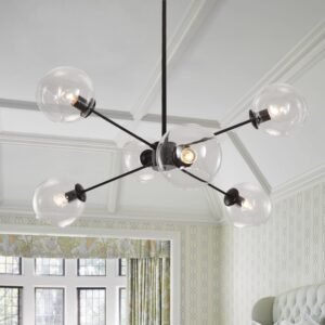 Modern 6-light Black Glass Globe Sputnik Chandelier