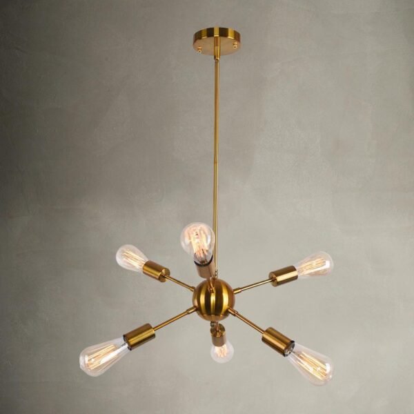 Mid Century 6-Light Brass Sputnik Linear Chandelier Light - Image 5