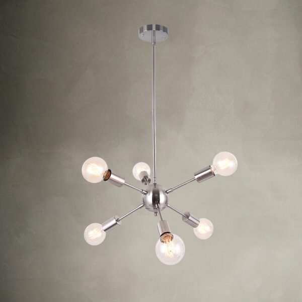 Mid Century 6-Light Brass Sputnik Linear Chandelier Light - Image 6