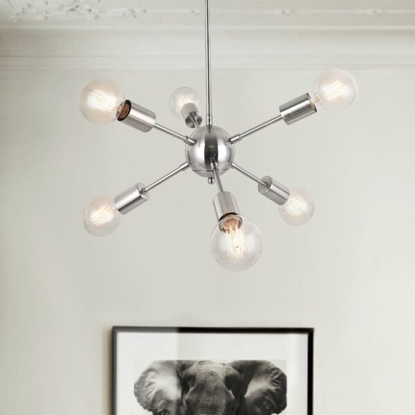 Mid Century 6-Light Brass Sputnik Linear Chandelier Light - Image 4