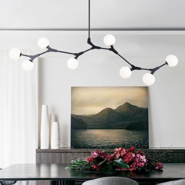 Modern 8-Light Brass Sphere Chandelier - Image 2