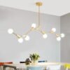 Modern 8-Light Brass Sphere Chandelier
