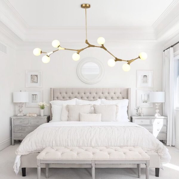 Modern 8-Light Brass Sphere Chandelier - Image 3