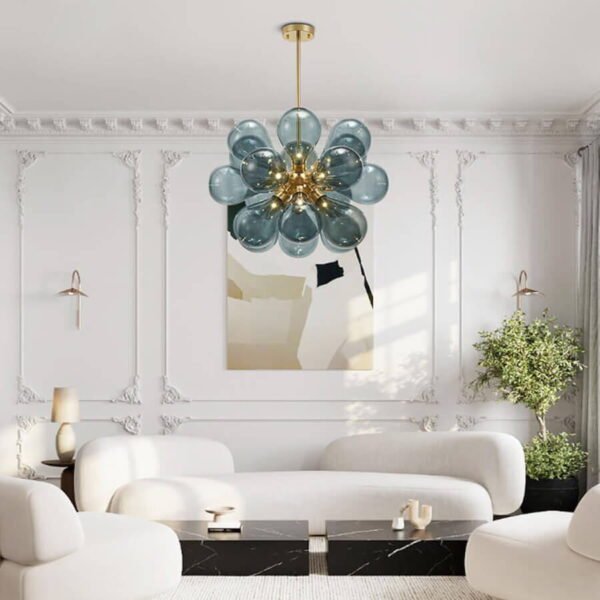 Modern Blue Frosted Glass Bubble Sputnik Chandelier - Image 4