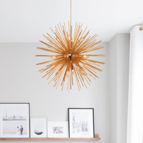 Modern Gold Sunburst Hanging Pendant Light - Image 3